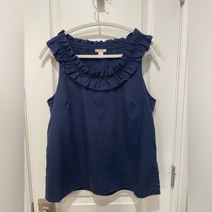 J. Crew Navy Ruffle Sleeveless Top Size 12
